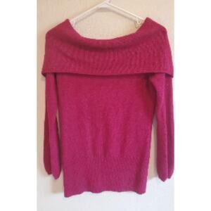 WHITE HOUSE BLACK MARKET DARK FUCHSIA PINK SHAWL COLLAR SWEATER SZ M Wool Blend